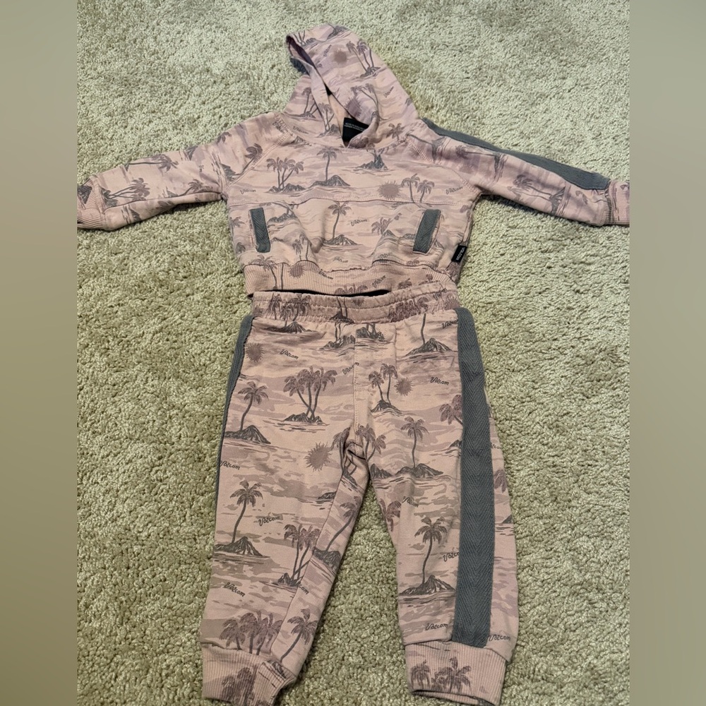 Volcom Stripe Hoodie Jogger Set 18M Dusty Purple Cotton 2 Piece Outfit
